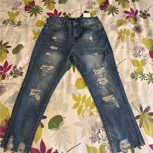 Fashion Nova Standing Out Distressed Boyfriend Classic Blue Jeans